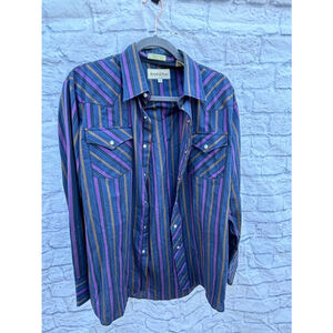 Vintage Western Shirt-Men's Northern Plains‎ Shirt, Blue, Purple, Size 16 1/2